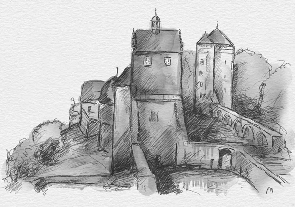 Skiss av slottet Stolpen — Stockfoto