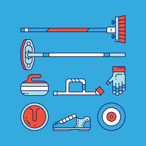 Curling sport hlavní ikony a symboly. — Stockový vektor