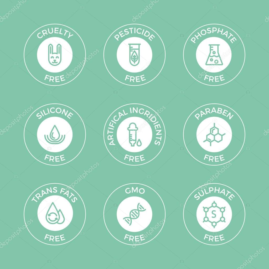 Free from paraben, artificial ingredients, pesticide, phosphate logos.For cosmetics, organic food packaging