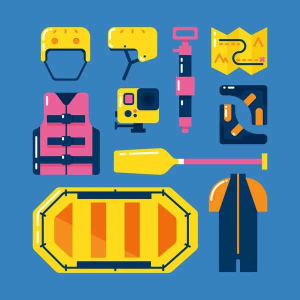 Rafting Icons set. Vektör Grafikler