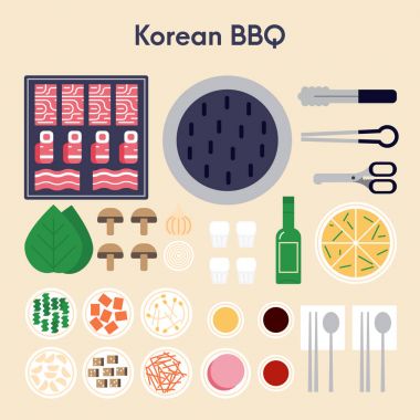 Korece Barbekü vektör çizim düz tasarımı.
