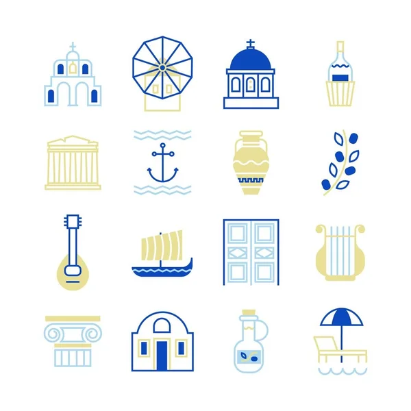 Línea de moda Grecia iconos . — Vector de stock