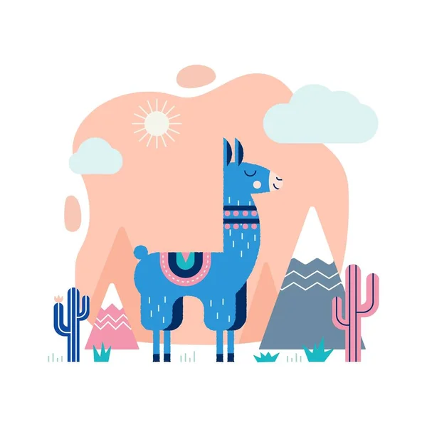 Lama kort med berg och kaktus i vektor. Stockillustration