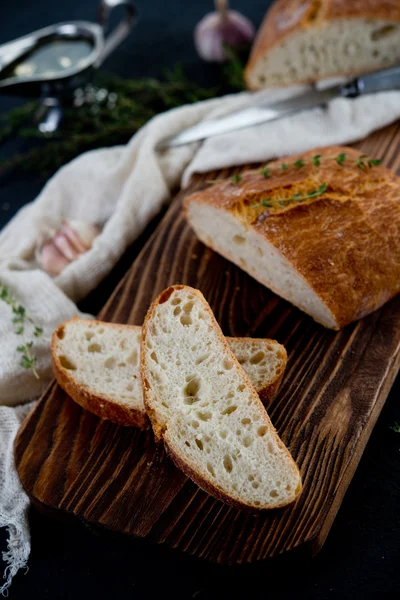 The Italian bread ciabatta with garlic and herbs