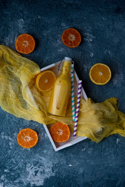 Freshly squeezed orange juice in a bottle