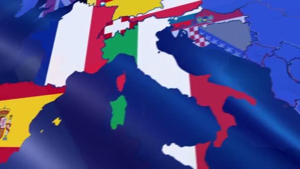 Carte de l'Europe avec drapeaux — Video