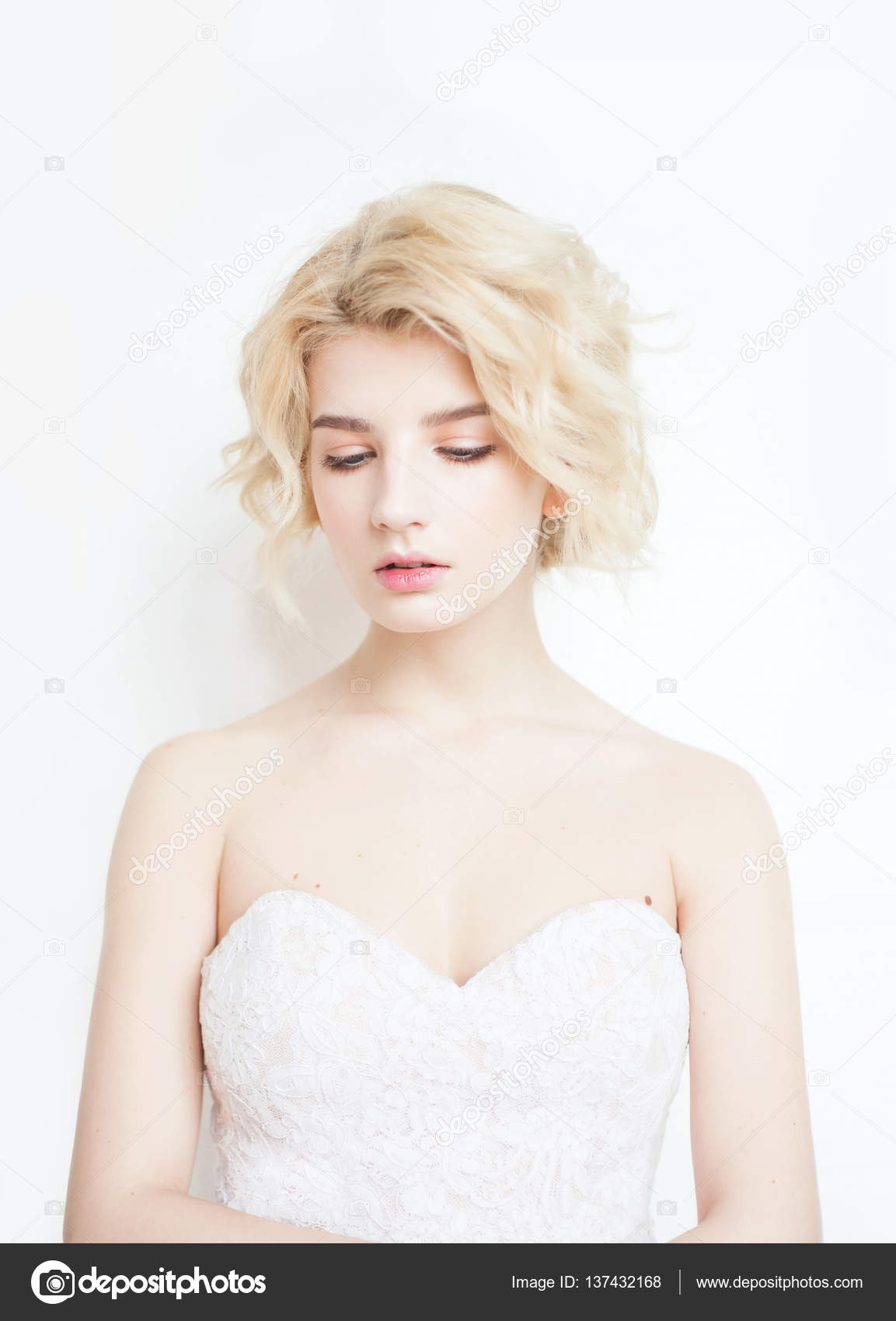 Woman With White Hair In A Wedding Dress Young Blonde Woman With