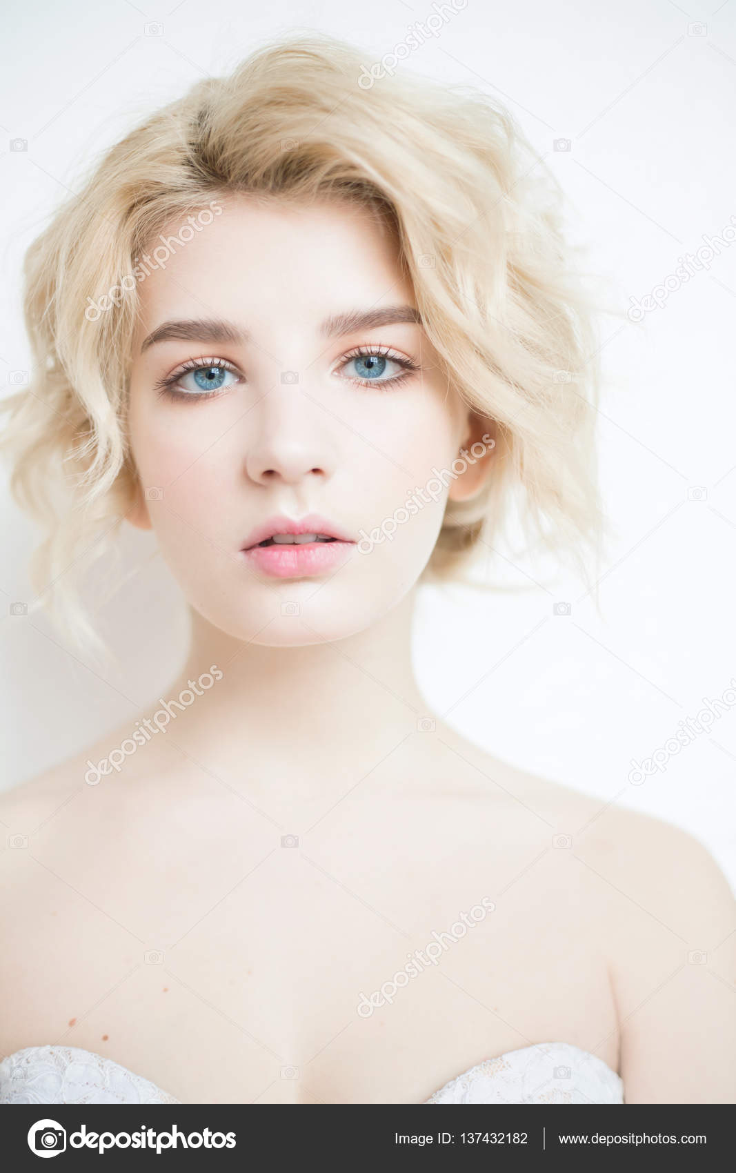Woman With White Hair In A Wedding Dress Young Blonde Woman With