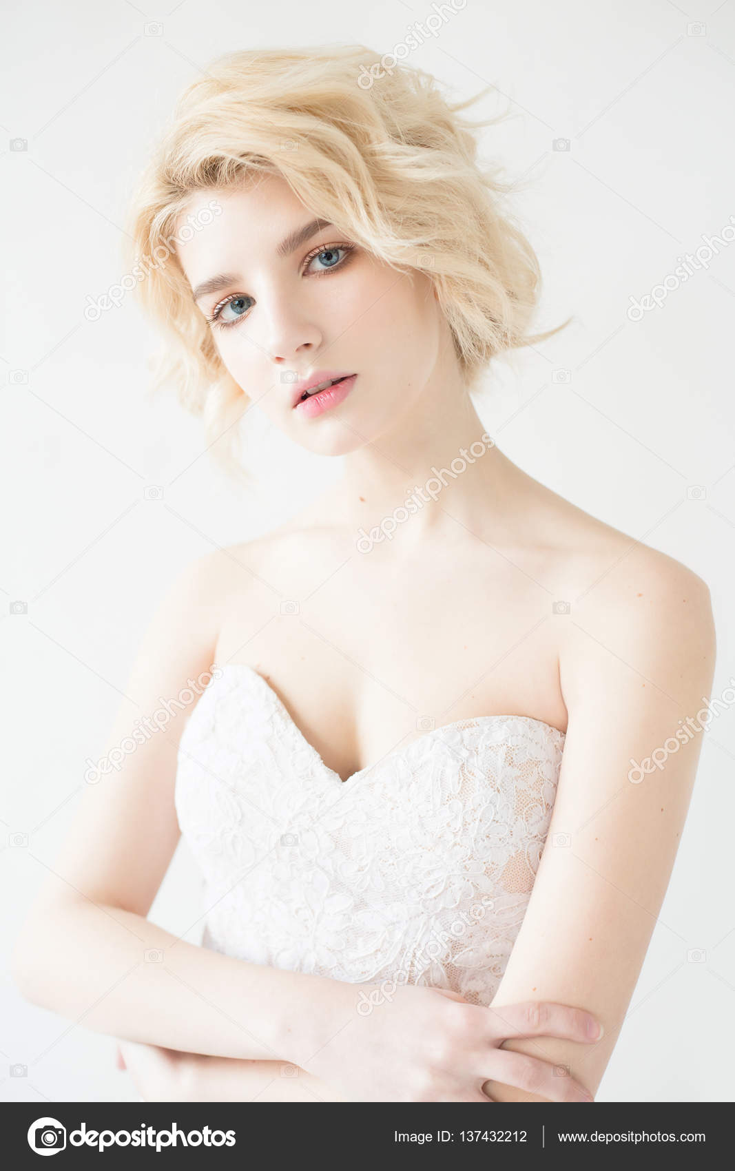Woman With White Hair In A Wedding Dress Young Blonde Woman With