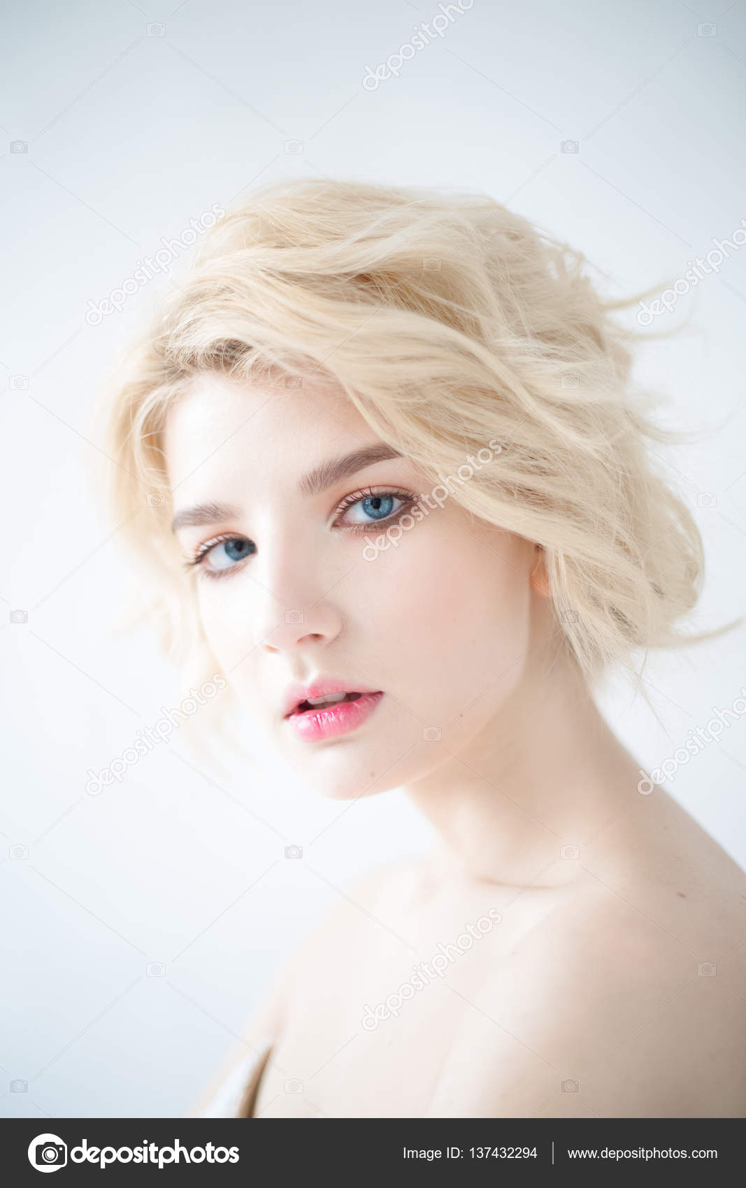 Woman With White Hair In A Wedding Dress Young Blonde Woman With