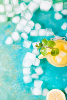 Nane ve buz küpleri ile portakal suyu