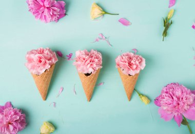 Gözleme koni içinde pembe çiçekler