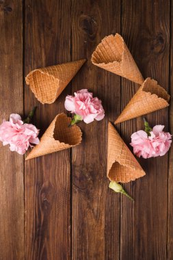 Gözleme koni içinde pembe karanfil