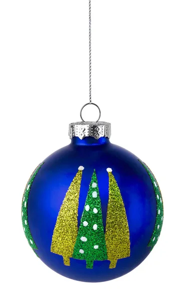 Beyaz bir arka plan üzerinde glitter ile Noel ağacı topu mavi
