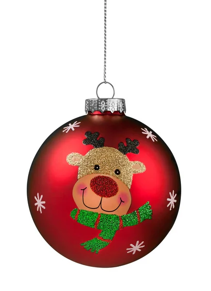 Red Reindeer Glitter Christmas Ball — Stock Photo, Image