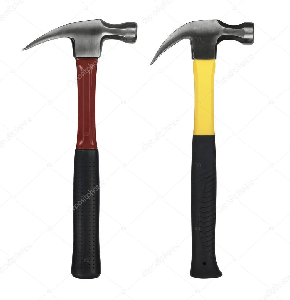 yellow and red hammer on white background