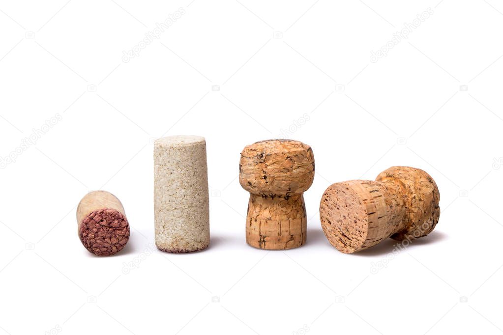 Various wine corks isolated on white background