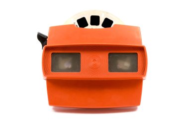 Beyaz arka plan görüntüsü silindirlerin ile izole kırmızı retro stereoscope