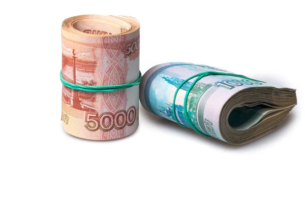 Caja de billetes de uno y cinco mil rublos — Foto de Stock