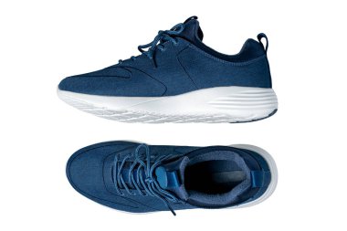 Bir çift koyu mavi spor ayakkabı.