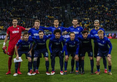 Kiev, Ukrayna - 15 Mart, 2018: takım fotoğraf oyuncular Ss Lazio önce Uefa Avrupa Ligi maç Fc Dinamo Kiev Milli Güvenlik Olympiyskiy Stadyumu'nda karşı