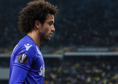 Kiev, Ukrayna - 15 Mart, 2018: Ss Lazio Fc Dinamo Kiev Milli Güvenlik Olympiyskiy Stadyumu'nda karşı Uefa Avrupa Ligi maçı sırasında eylem Felippe Anderson