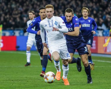 Kiev, Ukrayna - 15 Mart, 2018: Viktor Tsyhankov, eylem sırasında Ss Lazio Milli Güvenlik Olympiyskiy Stadyumu'nda Uefa Avrupa Ligi maçında Dinamo Kiev