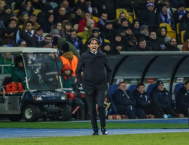Kiev, Ukrayna - 15 Mart, 2018: Direktör Ss Lazio - Simone Inzaghi Uefa Avrupa Ligi Milli Güvenlik Olympiyskiy Stadyumu'nda maç sırasında eylem
