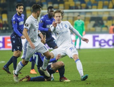 Kiev, Ukrayna - 15 Mart, 2018: Artem Shabanov, eylem sırasında Ss Lazio Milli Güvenlik Olympiyskiy Stadyumu'nda Uefa Avrupa Ligi maçında Dinamo Kiev