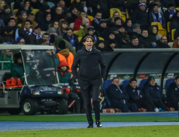 Kiev, Ukrayna - 15 Mart, 2018: Direktör Ss Lazio - Simone Inzaghi Uefa Avrupa Ligi Milli Güvenlik Olympiyskiy Stadyumu'nda maç sırasında eylem