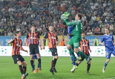 Dnipro, Ukrayna - 09 Mayıs, 2018: Andriy Pyatov Shakhtar eylem sırasında Ukraynalı Dnipro-Arena Stadı nda Fc Dinamo Kupası finalde maç sırasında