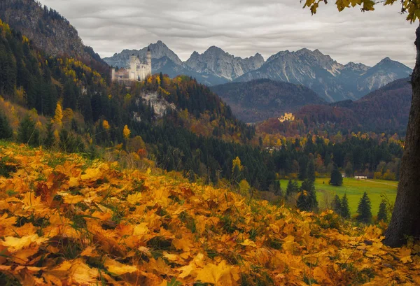 Piękny widok na zamki Neuschwanstein i Hohenschwangau w jesienny dzień — Zdjęcie stockowe