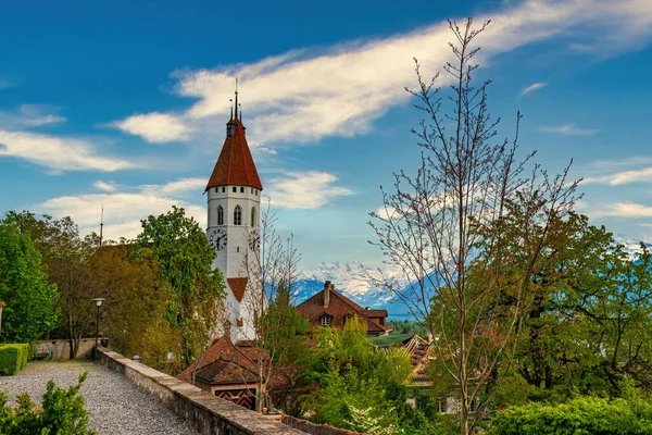 Igreja Central Thun Contra Céu Pitoresco Suíça — Fotografia de Stock