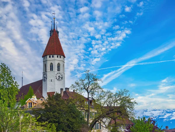 Igreja Central Thun Contra Céu Pitoresco Suíça — Fotografia de Stock