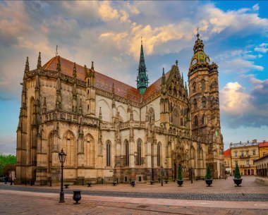 Scenic view of St. Elisabeth cathedral in the main square of Kosice city, Slovakia. St. Elisabeth cathedral is a Slovakia's largest church and one of the easternmost Gothic cathedrals in Europe clipart