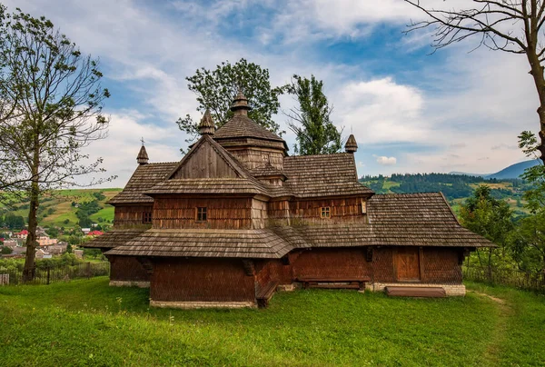 Scenic view of Greek Catholic church of Ascension of Our Lord Church, Yasinia, Ukraine. Church inscribed on the UNESCO World Heritage List together with other wooden churches of Carpathian region