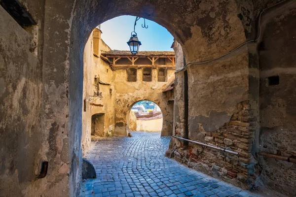 Arched Entryway Old Fortress Sighisoara Romania Unesco World Heritage Site — Stock Photo, Image