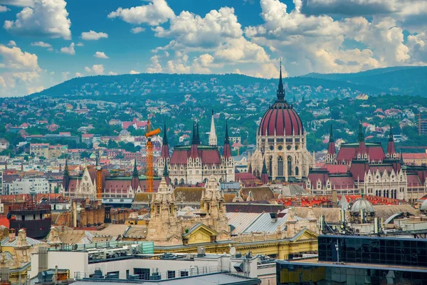 Vue Aérienne Panoramique Ville Budapest Sur Pest Édifice Parlement Les — Photo