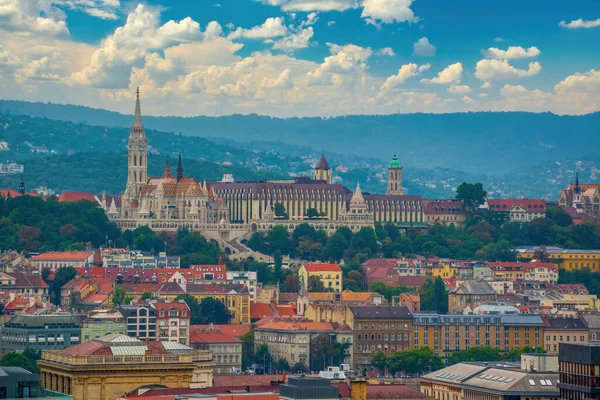 헝가리 부다페스트의 파노라마 Pest Fishermans Bastion Matthias Church Old Roof — 스톡 사진