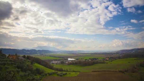 Panorama Sabina Provinsen Rieti Där Kan Floden Tiber Och Järnvägsstationen — Stockvideo