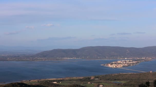 Grosseto Nun Toskana Bölgesinde Bulunan Eşanlamlı Lagün Ile Orbetello Şehrinin — Stok video