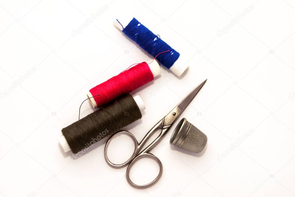 Sewing kit tools with white background