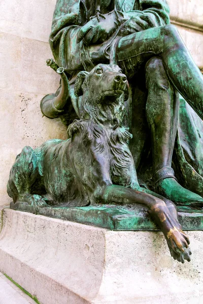 Buda Castle Bronze Sculptures with Man, Falcon and Dog