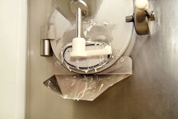 Maker Machine Production Ice Cream Closeup Industrial Preparation Creamy Ice — Stock Photo, Image
