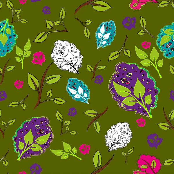 Seamless Floral Pattern Prints Textural Leaves Gel Pen Botanical Background — Stock Photo, Image