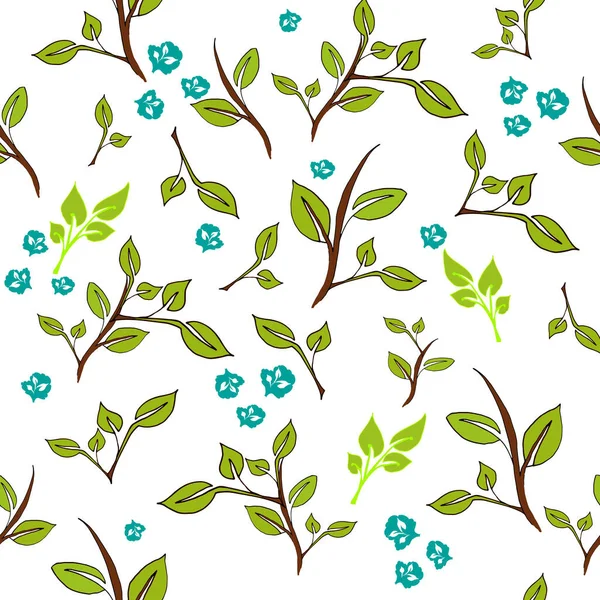Seamless Floral Pattern Prints Textural Leaves Gel Pen Botanical Background — Stock Photo, Image
