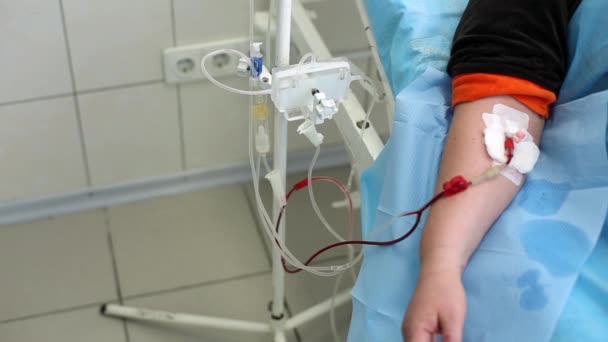 Пацієнт проходить процедуру плазмаферезу в клініці — стокове відео