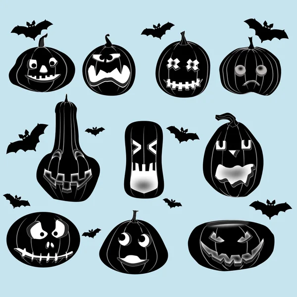 Fekete-fehér Halloween tök pack — Stock Vector