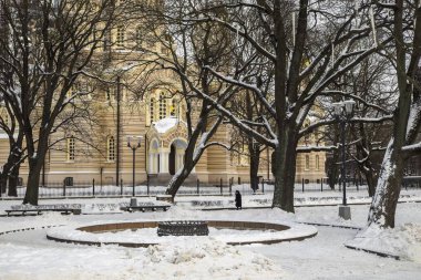 Kış city kare ve Ortodoks katedrali, arka