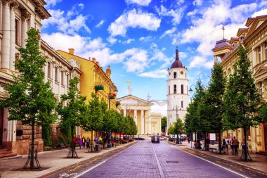 Şafak Avenue ve katedral Meydanı, Vilnius, Litvanya,
